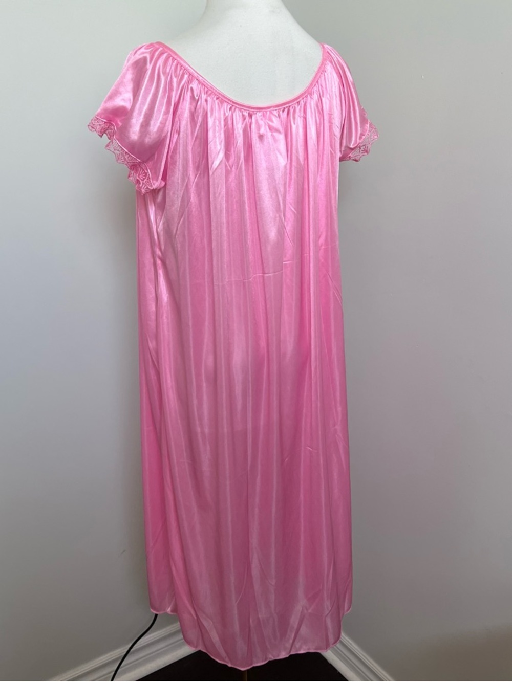 Vintage Pink Satin Nightgown Slip Dress Lace Trim Y2K Coquette L - Picture 5 of 6